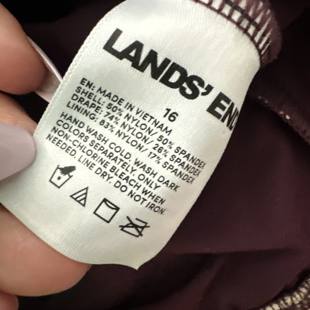 Land's End Swim Dress Womens 16 Burgundy Tropical One Piece Beach Summer Tags - Picture 5 of 9